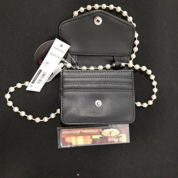 NEW No Boundaries Faux Leather Micro Snap Pearl Chain Strap Bag - Black - Picture 5 of 5